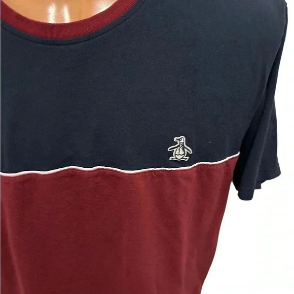 Original Penguin Men's Crew Neck Red and Blue Colorblock T Shirt Tee. Size: XXL. - Picture 2 of 10